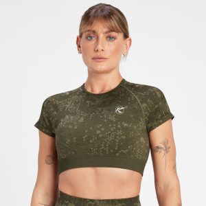 Seamless Pattern Crop Top - Olive Green