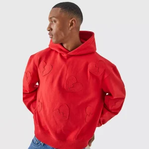 Oversized Boxy All Over Heart Applique Hoodie